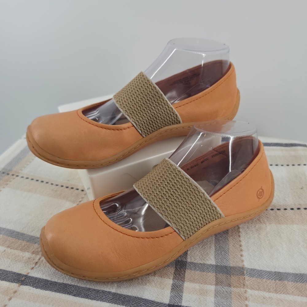 Born Julianne Orange Leather Mary Jane Elastic Strap Flats B90608 Womens 8.5/40